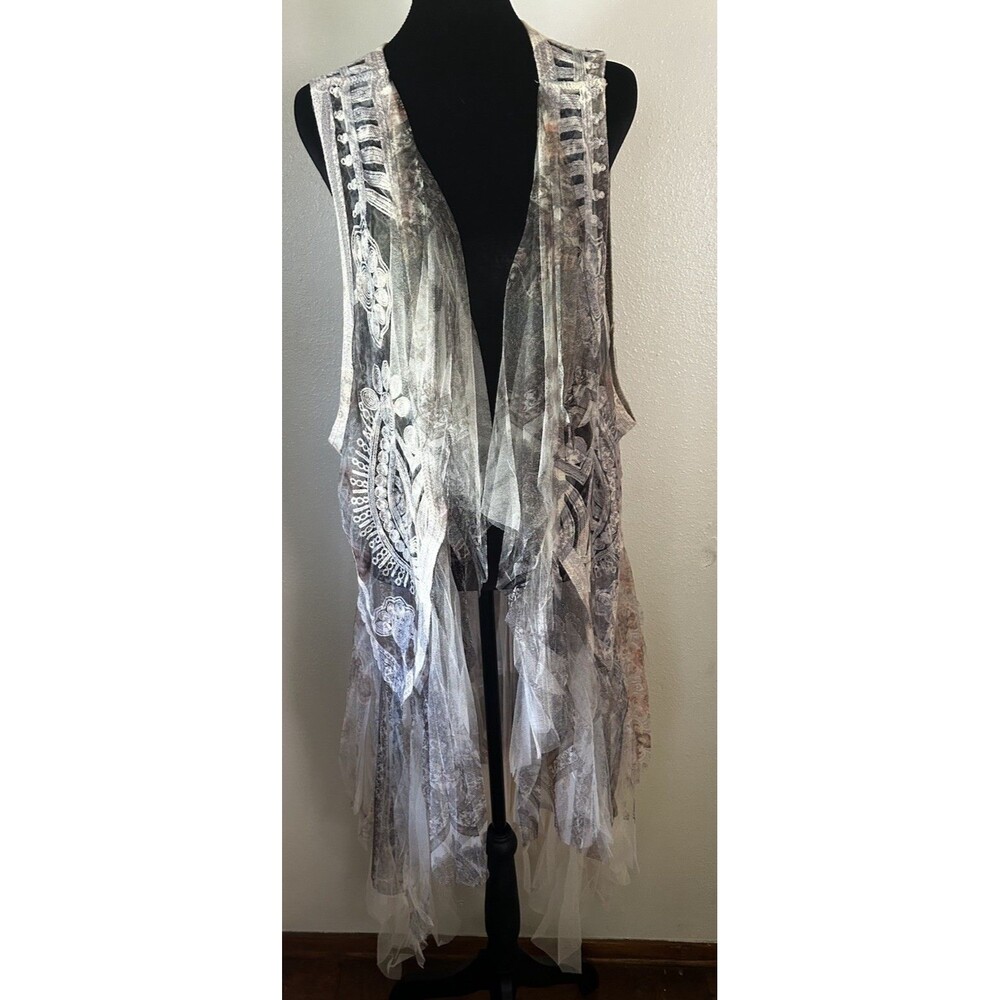 Origami Layers Of Tulle Boho Duster Vest Size OS Lagenlook Kimono - Picture 2 of 12